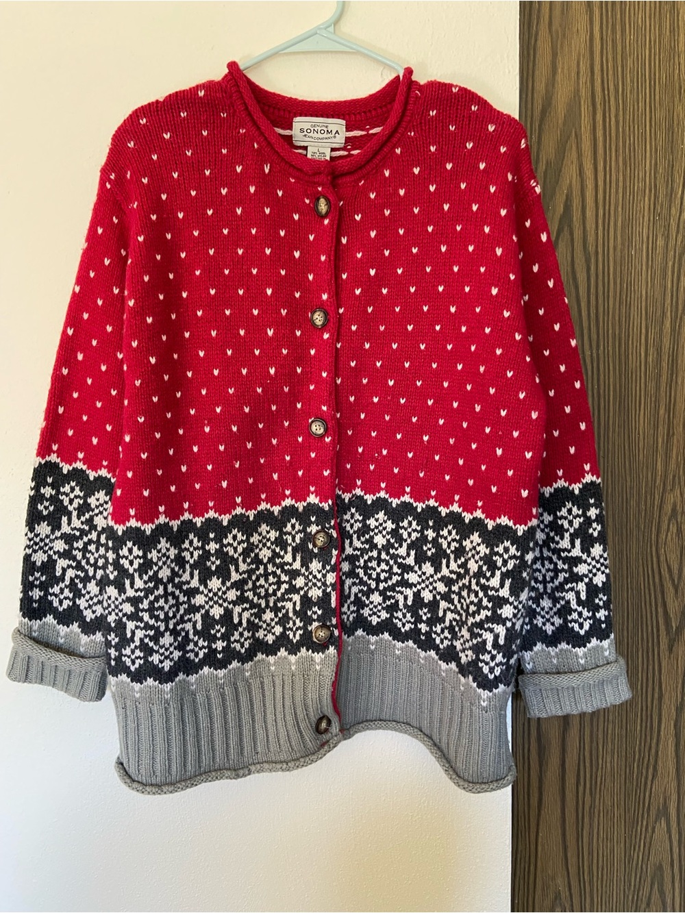 Sonoma Red and Gray Nordic Button Front Cardigan